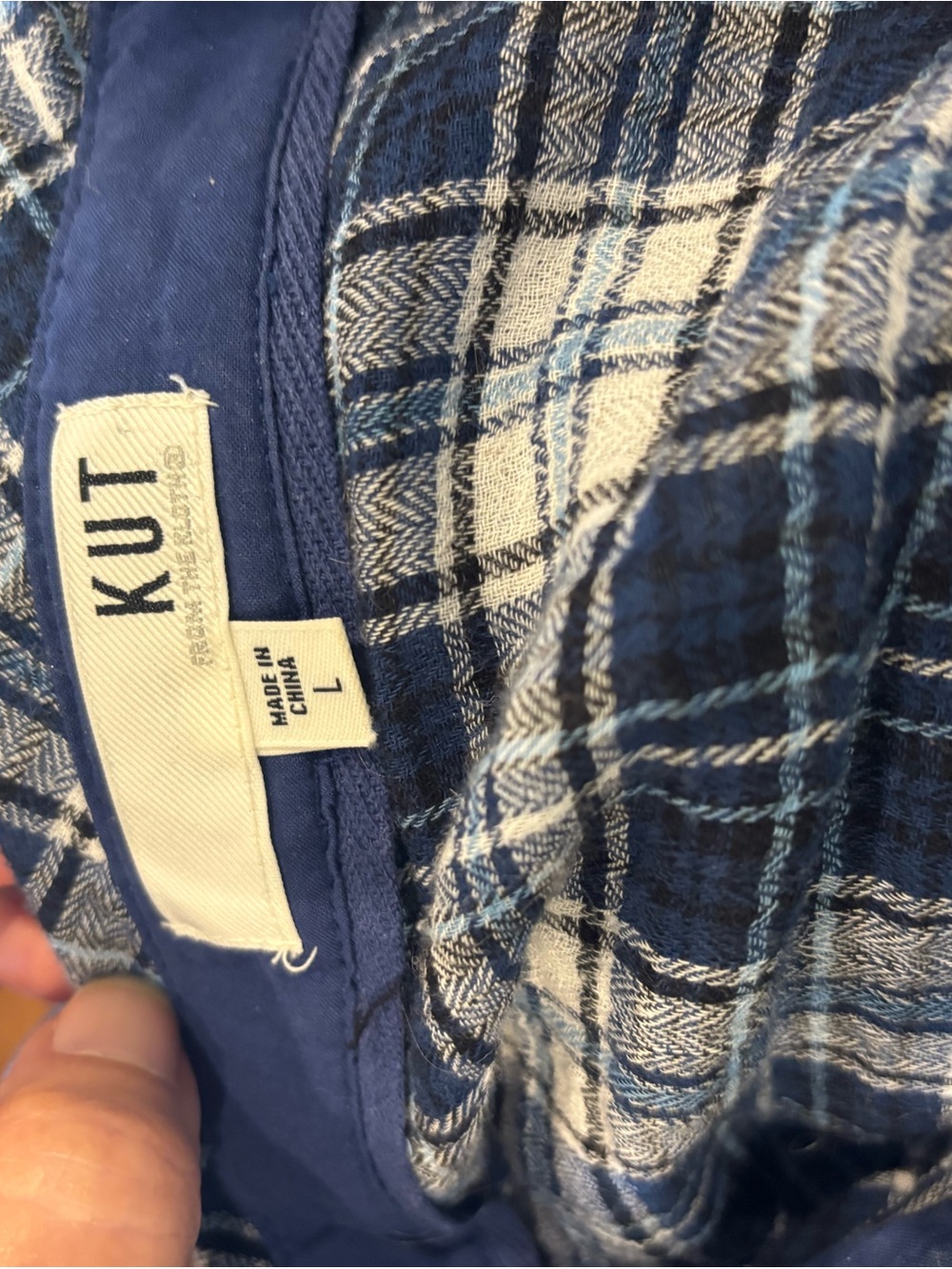 Kut from the Kloth Blue and White Plaid Button Down Shirt